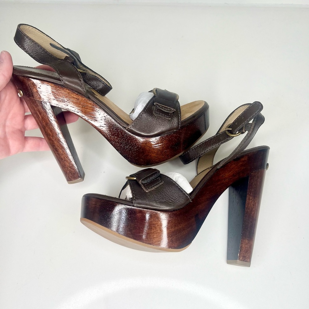 Michael Kors Brown Leather Platform Sandals